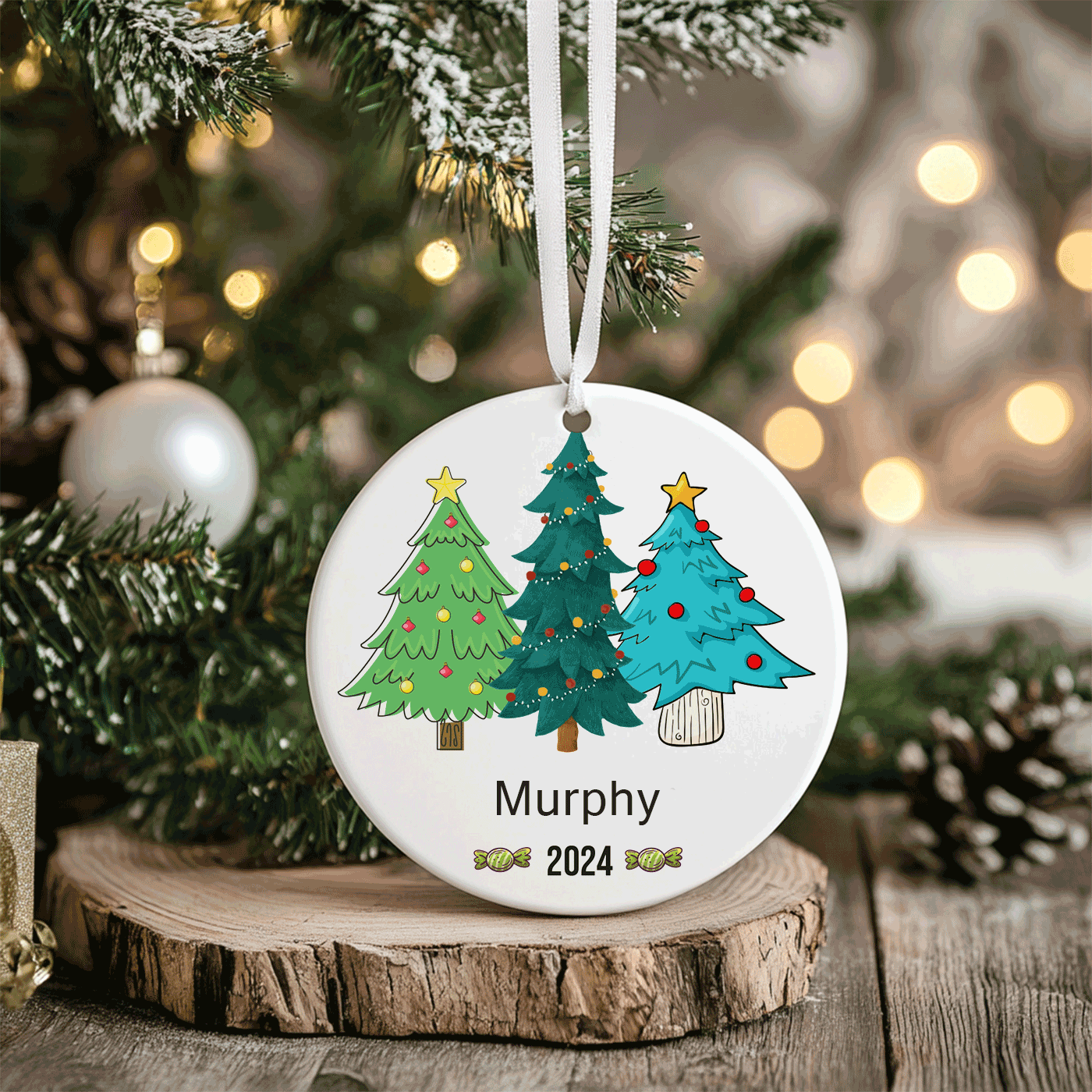 Colorful Christmas Trees | Holiday Keepsake for the Family | Ceramic Ornament